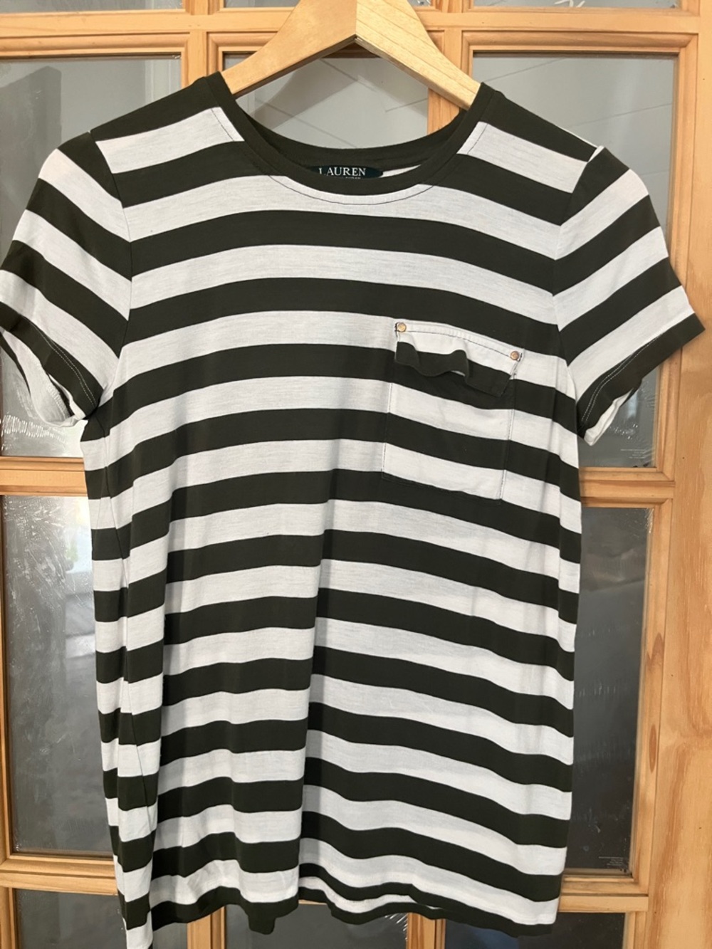 Ralph Lauren Green & White Striped Crewneck Pocket Tee small